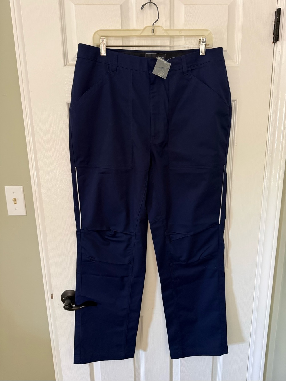 Men's Navy Cargo Work Pants with Reflective Accents